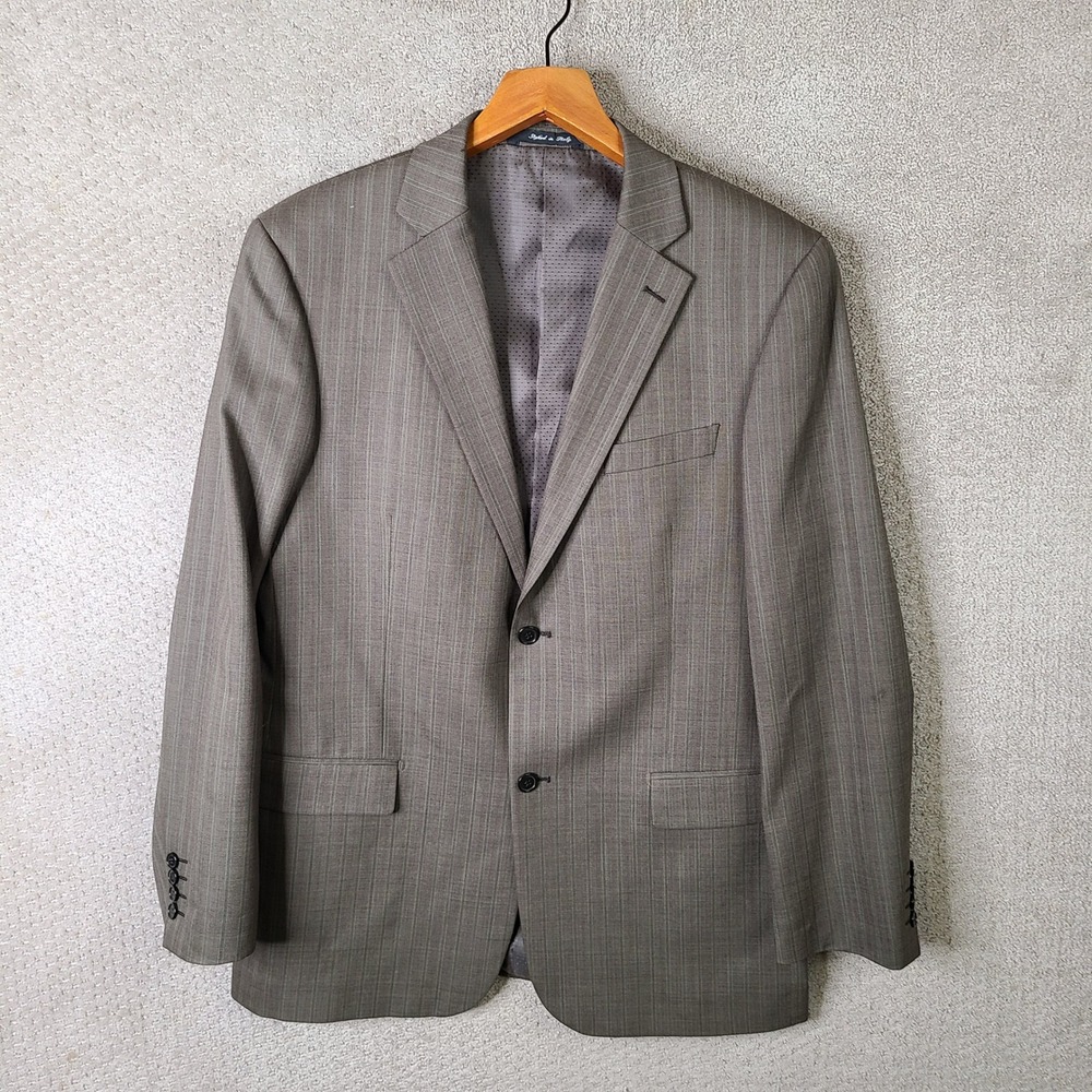 Ideal Jacket Mens 44L Brown Striped Blazer Two Button Super 140s Wool Suit Coat